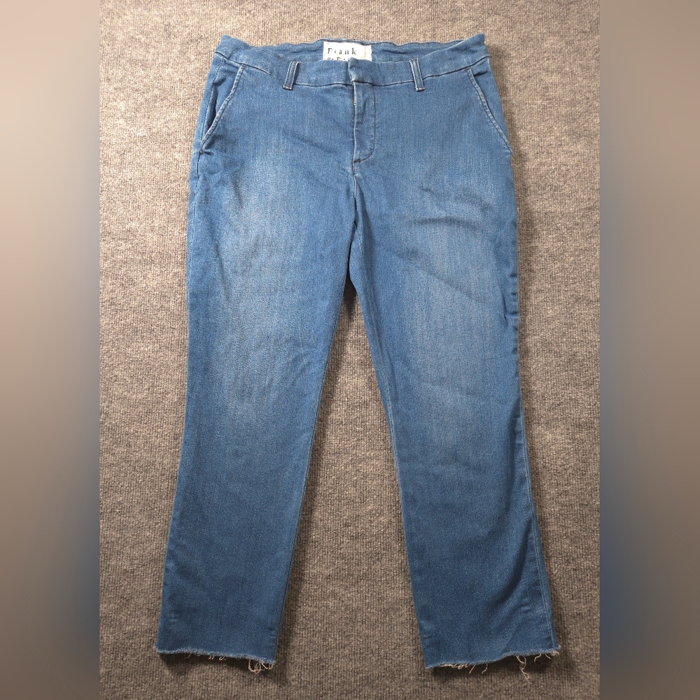 Frank & Eileen Wicklow Italian Performance Denim Chino Blue Raw Hem Jeans Sz‎ 12